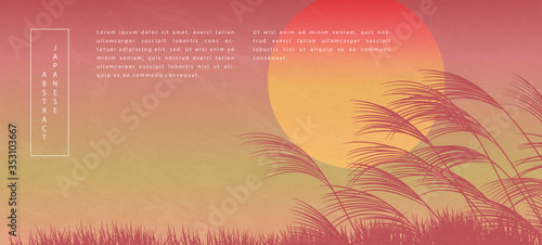 Oriental Japanese style abstract pattern background design sunset landscape view of reed and grass ground