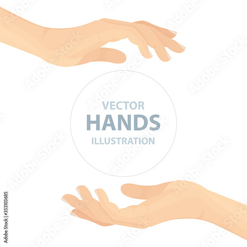 Hand palms vector illustration. Protect and care concept metaphor graphic. Part of set. 