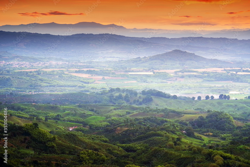 Naklejka premium Coffee and banana plantations near Buenavista, Antioquia, Colombia