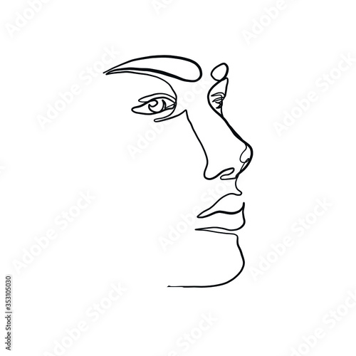 Linear woman or man beautiful simple face. Minimal logo. Vector icon design. Continuous line drawing. Woman portrait. Glamour vogue concept. 