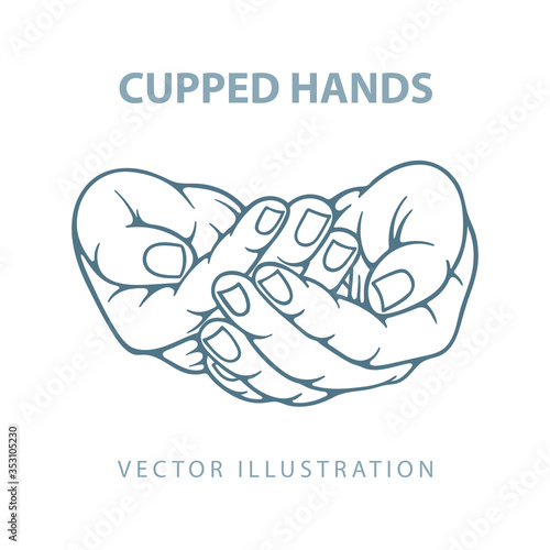 Сupped hands. Hands cupped together sketch drawing vector illustration. Charity, care, protect and poverty concept. Part of set.