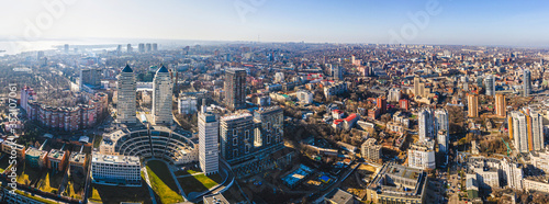 Wide panorama of Dnipro city. City center of Dnipropetrovsk, aerial view panorama photo
