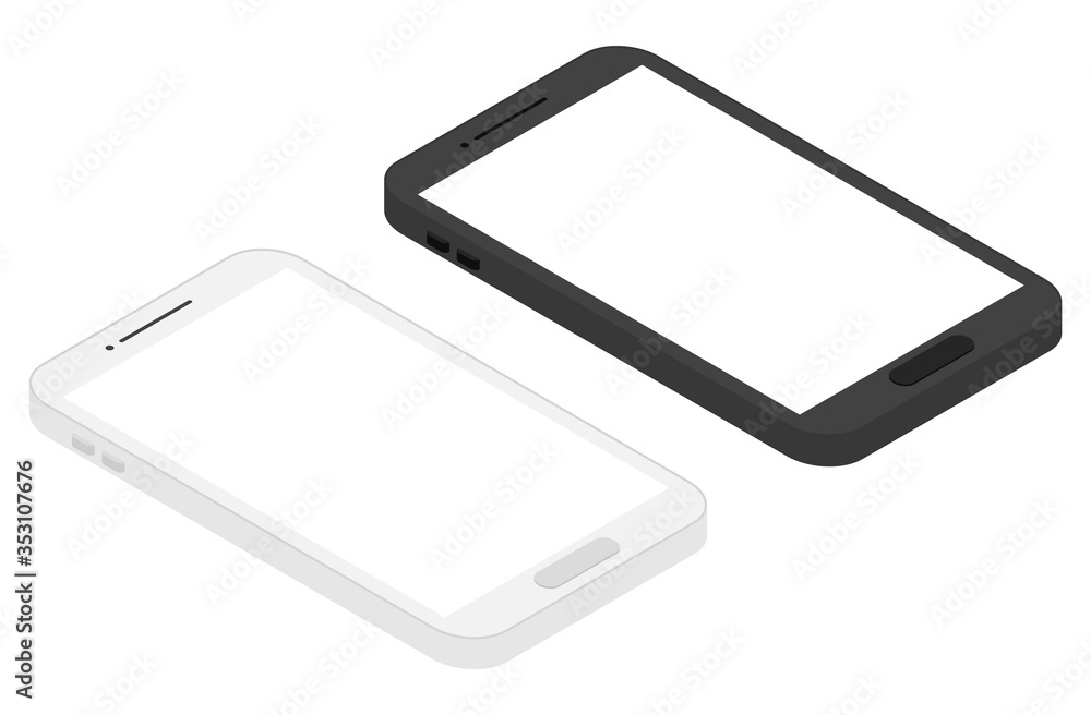 白と黒のスマートフォン アイソメトリック 白と黒のスマートフォン アイソメトリック