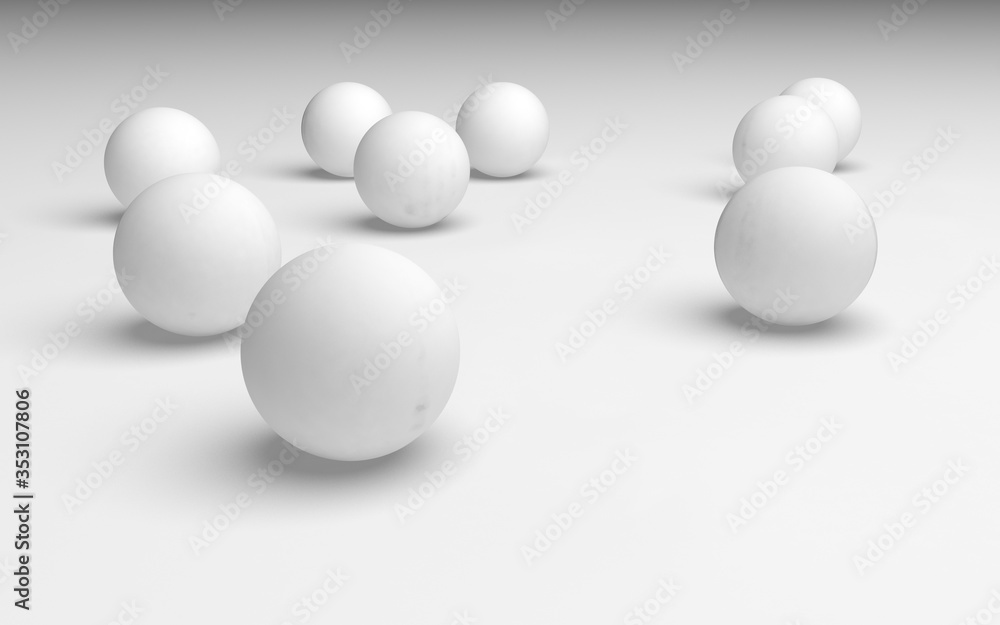 White abstract background. Set of white balls isolated on white backdrop. 3D illustration White abstract background. Set of white balls isolated on white backdrop. 3D illustration