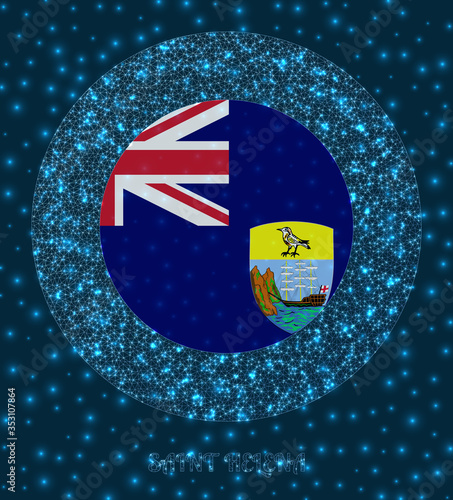 Round Saint Helena badge. Flag of Saint Helena in glowing network mesh style. Country network logo. Elegant vector illustration.