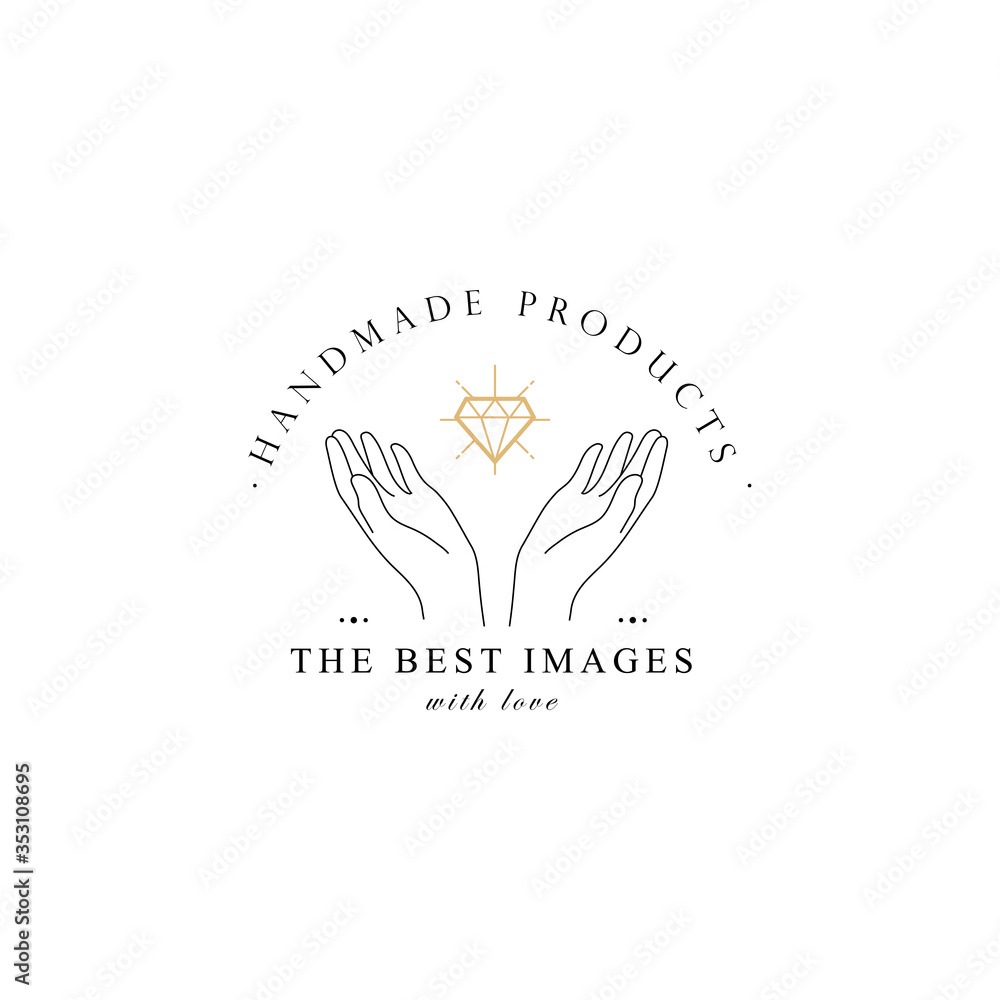 Obraz premium Hand line logo gesture. Vector illustration on white background. Hand drawn style. Love, care, skin and tattoo vector illustrations.