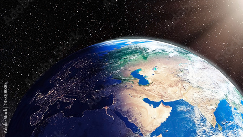 Fototapeta Naklejka Na Ścianę i Meble -  Earth viewed from space - 3D rendering illustration
