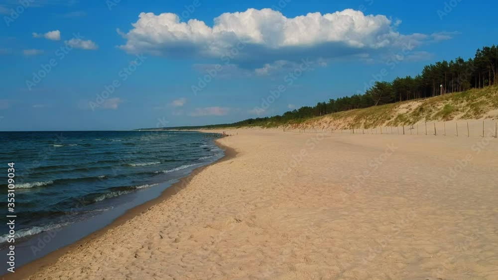 Aerial shot of an empty beach, dune and Baltic sea Aerial shot of an empty beach, dune and Baltic sea