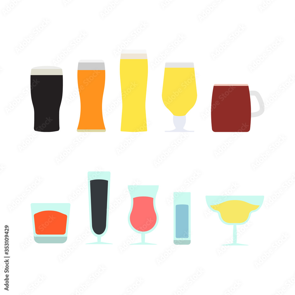 Beers and cocktail glassware for beer, stout, margaritas Beers and cocktail glassware for beer, stout, margaritas