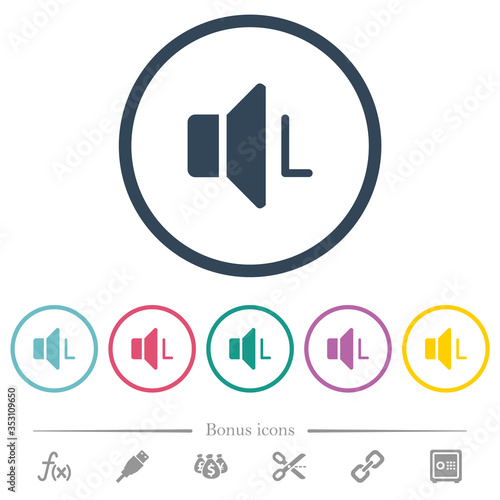 Left audio channel flat color icons in round outlines