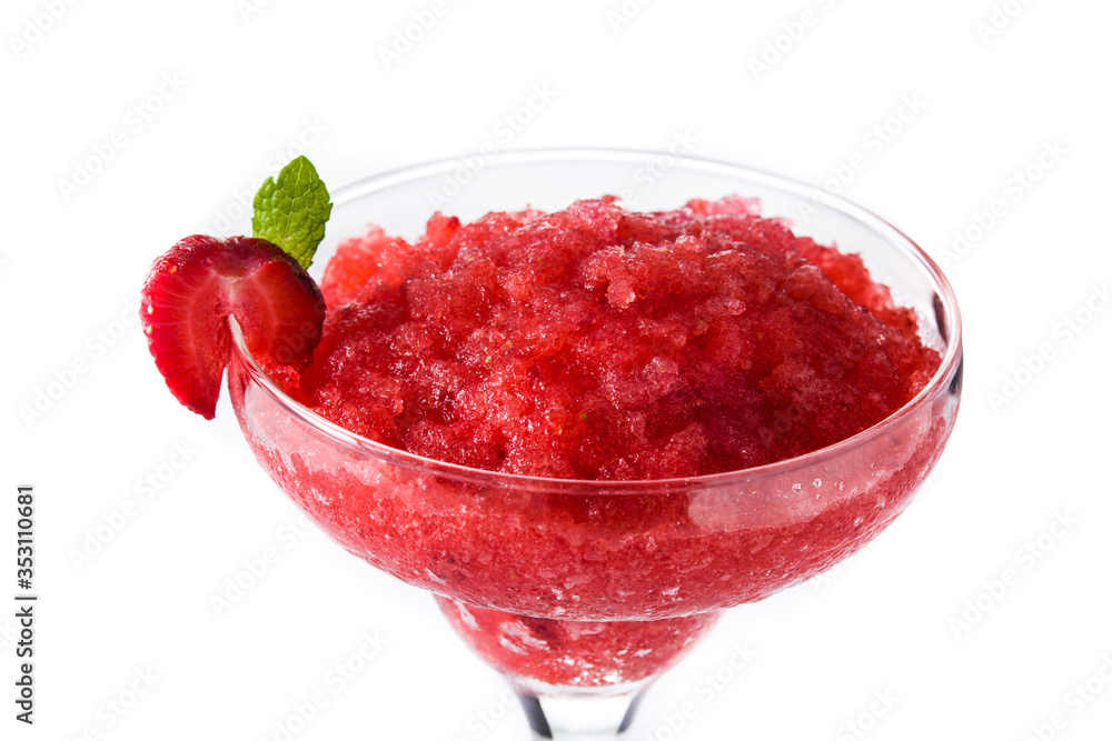 Strawberry margarita cocktail in glass isolated on white background Strawberry margarita cocktail in glass isolated on white background
