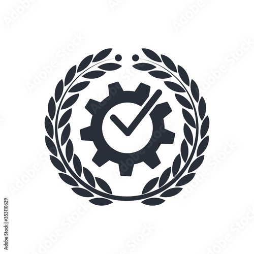 Laurel wreath and technolog icon. Success management and development. Vector icon isolated on white background.