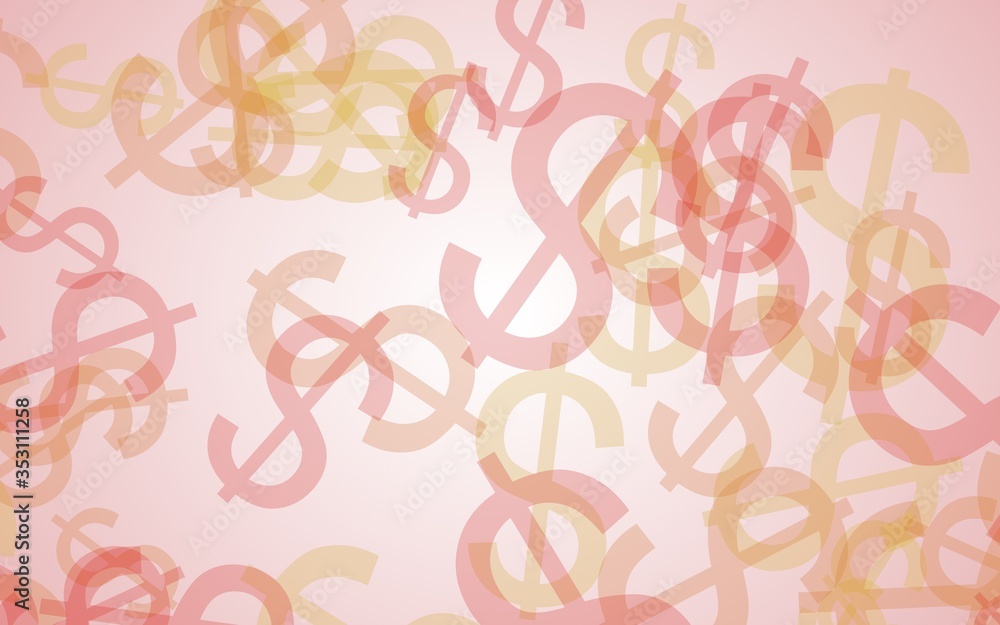 Multicolored translucent dollar signs on white background. Red tones. 3D illustration Multicolored translucent dollar signs on white background. Red tones. 3D illustration