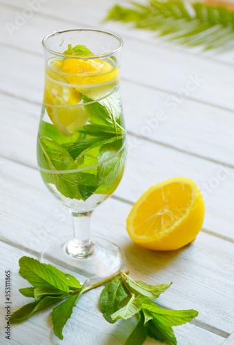 Summer refreshing lemon drink with peppermint