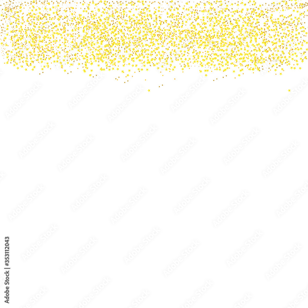 Gold glitter texture. Golden stars background. Stock vector illustration on white isolated background.