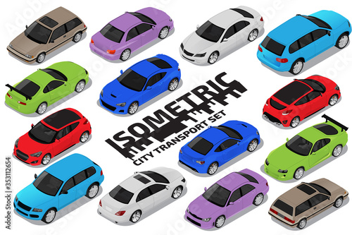 Vector isometric high quality transport set. Car icons