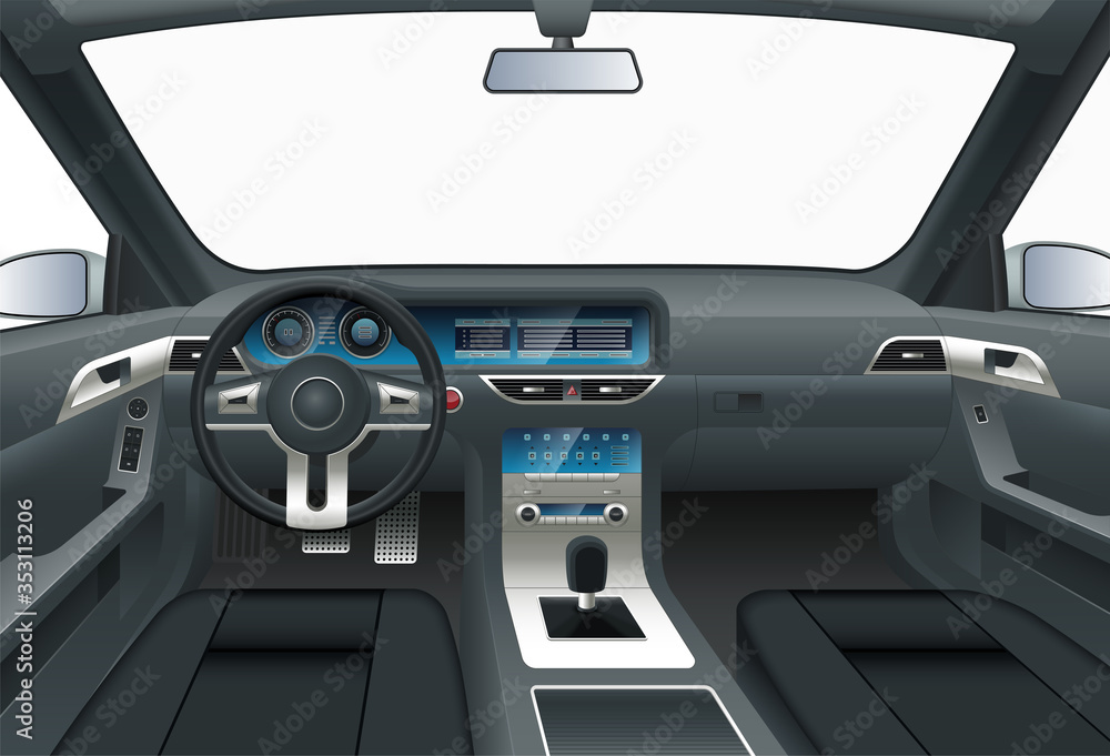 Car interior. View from drivers seat. Car interior. View from drivers seat.