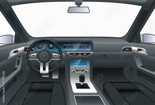 Fototapeta Naklejka Na Ścianę i Meble -  Car interior. View from drivers seat.