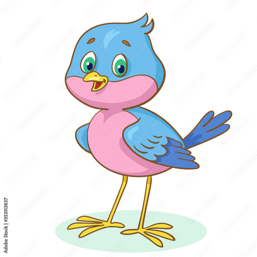 Funny little bird in cartoon style. Isolated on white background. Vector illustration. Stock Vector | Adobe Stock Funny little bird in cartoon style. Isolated on white background. Vector illustration. Stock Vector | Adobe Stock
