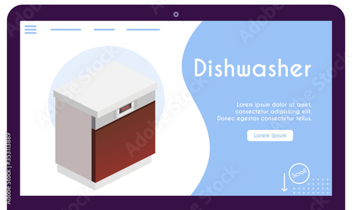 Vector banner of dishwasher in isometric view