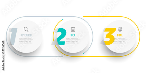 Vector circle infographic label design with numbers. Timeline with icons and 3 options, steps or processes.