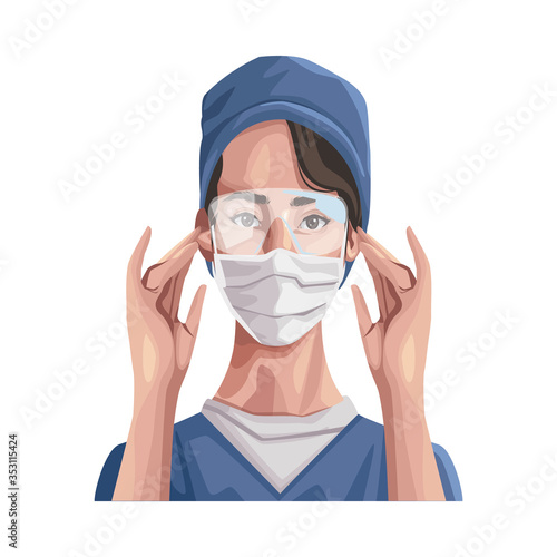 nurse using fase mask and glasses ,covid19 protection