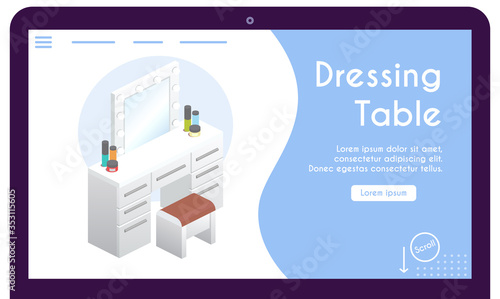 Vector banner of dressing table in isometric view