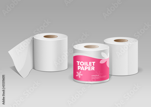 Plastic roll tissue pink package, and Toilet white paper ,design collection background, vector illustration