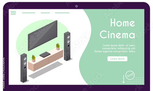 Vector banner of home cinema in isometric view