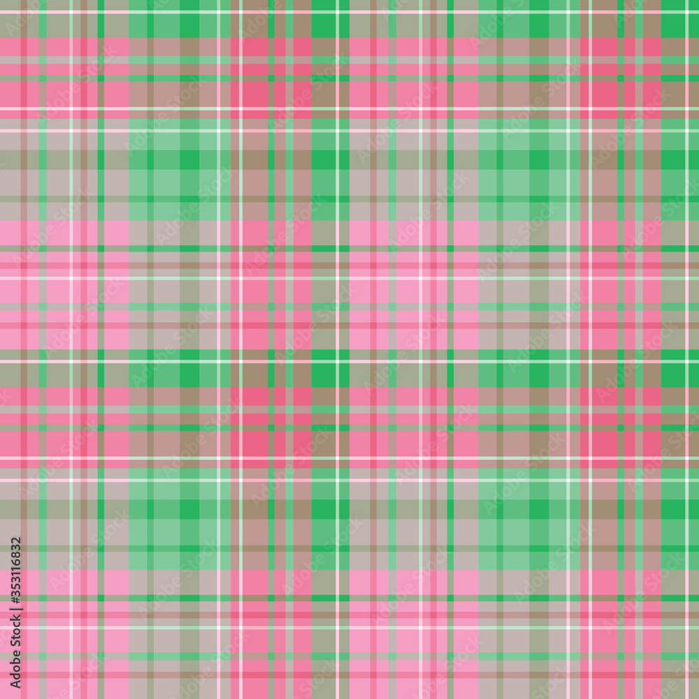 Seamless pattern in summer creative pink, green and white colors for plaid, fabric, textile, clothes, tablecloth and other things. Vector image.