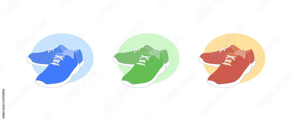 sneakers in different colors - blue, green, terracotta