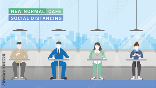 Social distancing in coffee cafe 