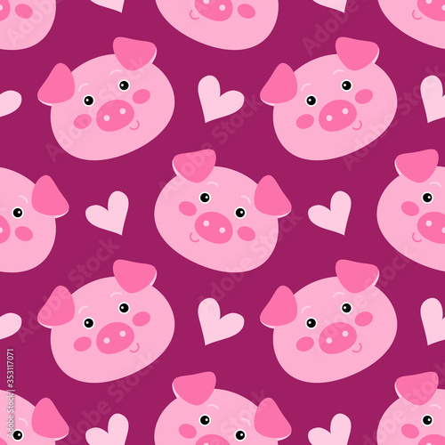 Seamless pattern with cute cartoon piglets