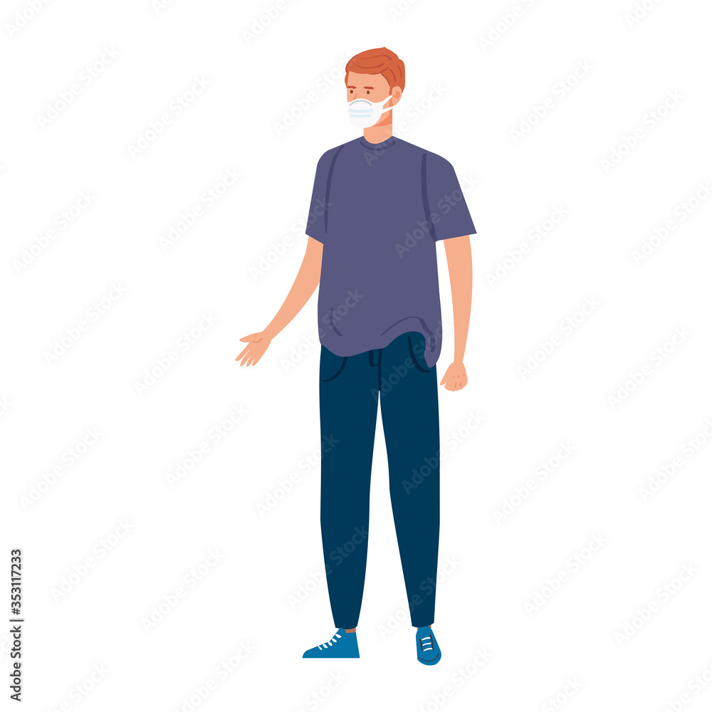 man using protective surgical mask for covid 19 prevention vector illustration design man using protective surgical mask for covid 19 prevention vector illustration design