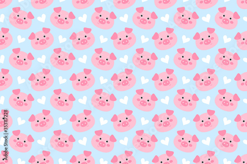 Seamless pattern with cute cartoon piglets