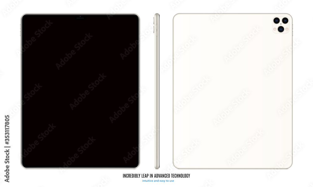 tablet silver color with black touch screen saver isolated on white background. realistic and detailed device mockup. stock vector illustration tablet silver color with black touch screen saver isolated on white background. realistic and detailed device mockup. stock vector illustration