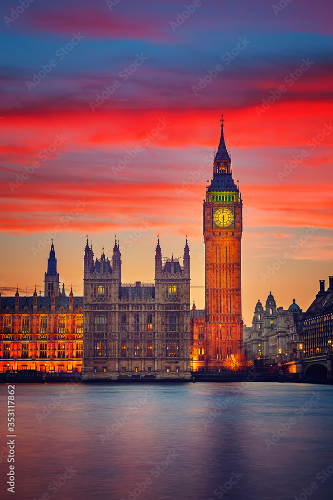 Big Ben and westminster bridge at dusk in London Big Ben and westminster bridge at dusk in London