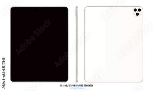 tablet silver color with black touch screen saver isolated on white background. realistic and detailed device mockup. stock vector illustration