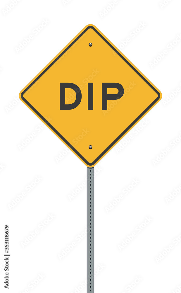 Vector illustration of the Dip Yellow Diamond road sign on metallic post Vector illustration of the Dip Yellow Diamond road sign on metallic post
