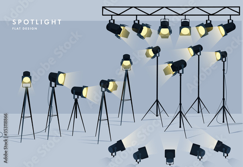 Spotlights flat transparent background for show contest or interview vector illustration eps 10