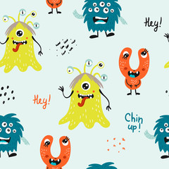 Acrylglasbilder Monstermuster Witzige Monster im Kinderzimmermuster  © nafanya241