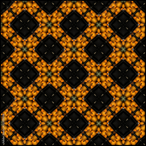 black square pattern and yellow fruits