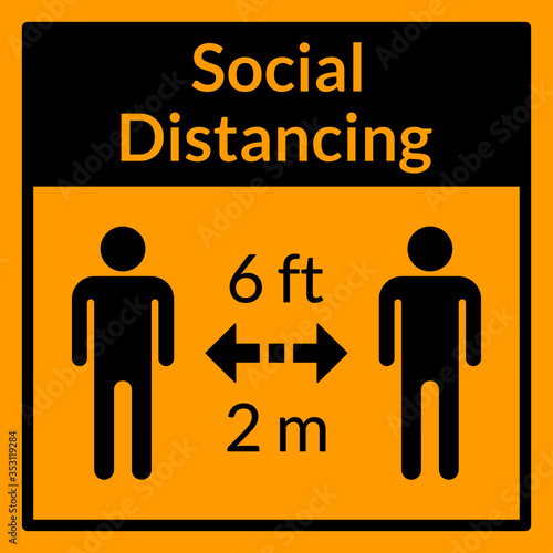 Social Distancing Keep a Safe Distance of 2 Metres 6 Feet Square Icon. Vector Image.
