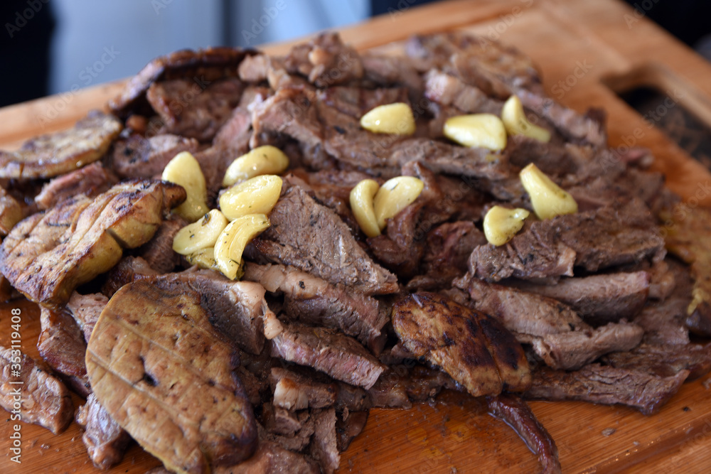 Fototapeta premium steak beef cooking fire grill bbq Entrecote on wood