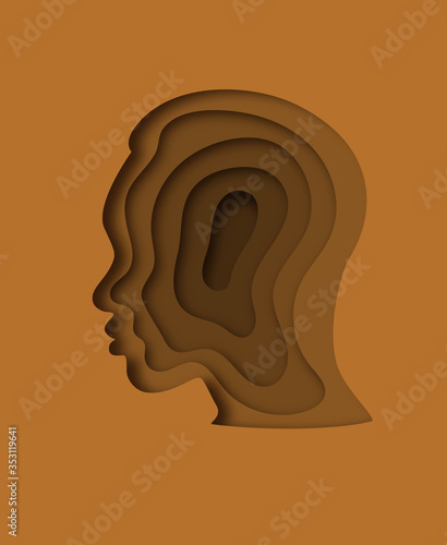 Realistic paper cut layered african man head. Colorful papercut silhouette on isolated background for personality or psychology concept. Tolerance. vector illustration
