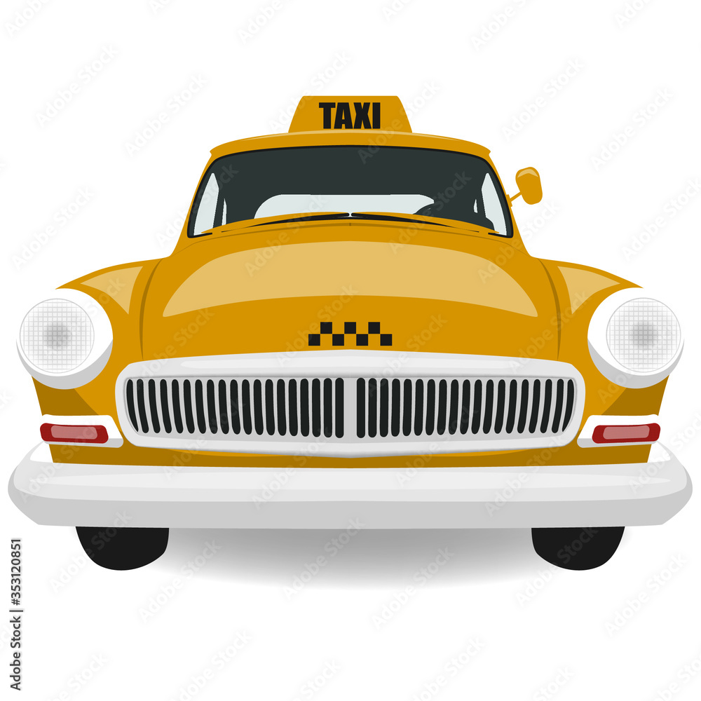 Yellow retro taxi car. Vintage taxi.