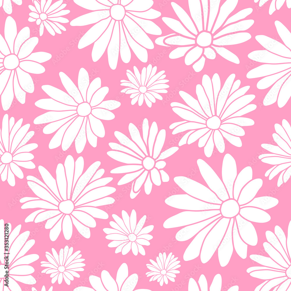 Pink and White Margaret Flower Floral Textile Pattern Background Pink and White Margaret Flower Floral Textile Pattern Background