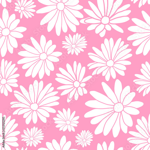 Pink and White Margaret Flower Floral Textile Pattern Background