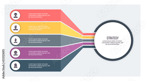 Business infographic. Organization chart with 5 options. Vector template.