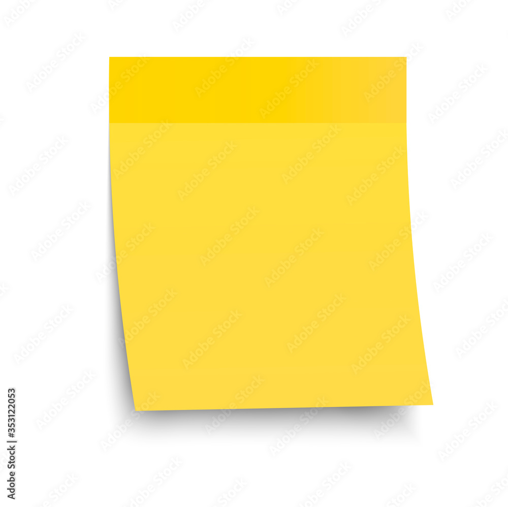 Yellow paper sticker for organizing time, recording, memo. The sticker is hanging on a sticky tape, glued to the surface. Empty sample template. Sticker paper for inscriptions to remember. Vector. Yellow paper sticker for organizing time, recording, memo. The sticker is hanging on a sticky tape, glued to the surface. Empty sample template. Sticker paper for inscriptions to remember. Vector.